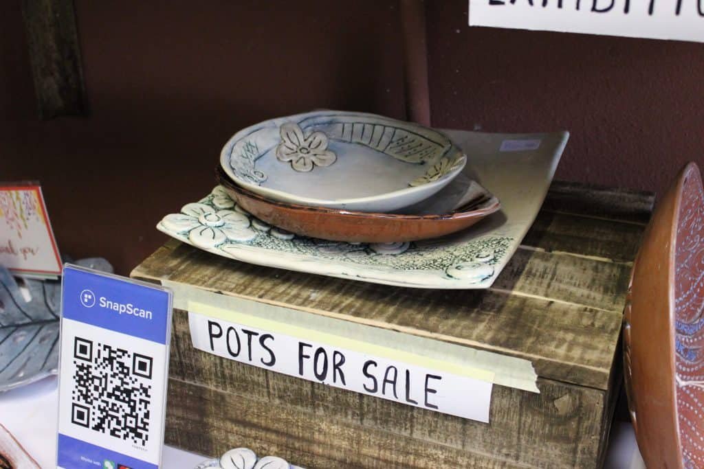 Pots for sale at the annual pottery exhibition 